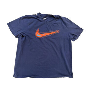 Nike Shirt Mens Extra Large Blue Red Swoosh Athletic Tee Graphic Logo XL Cotton